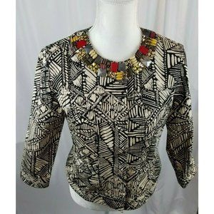 Rudy Rd. Women Paisley Blazer Size 8 Black Cream Studded Neck Jacket